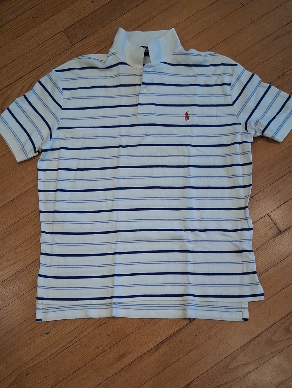 Polo by Ralph Lauren White Polo with Blue Stripes and Red Pony
